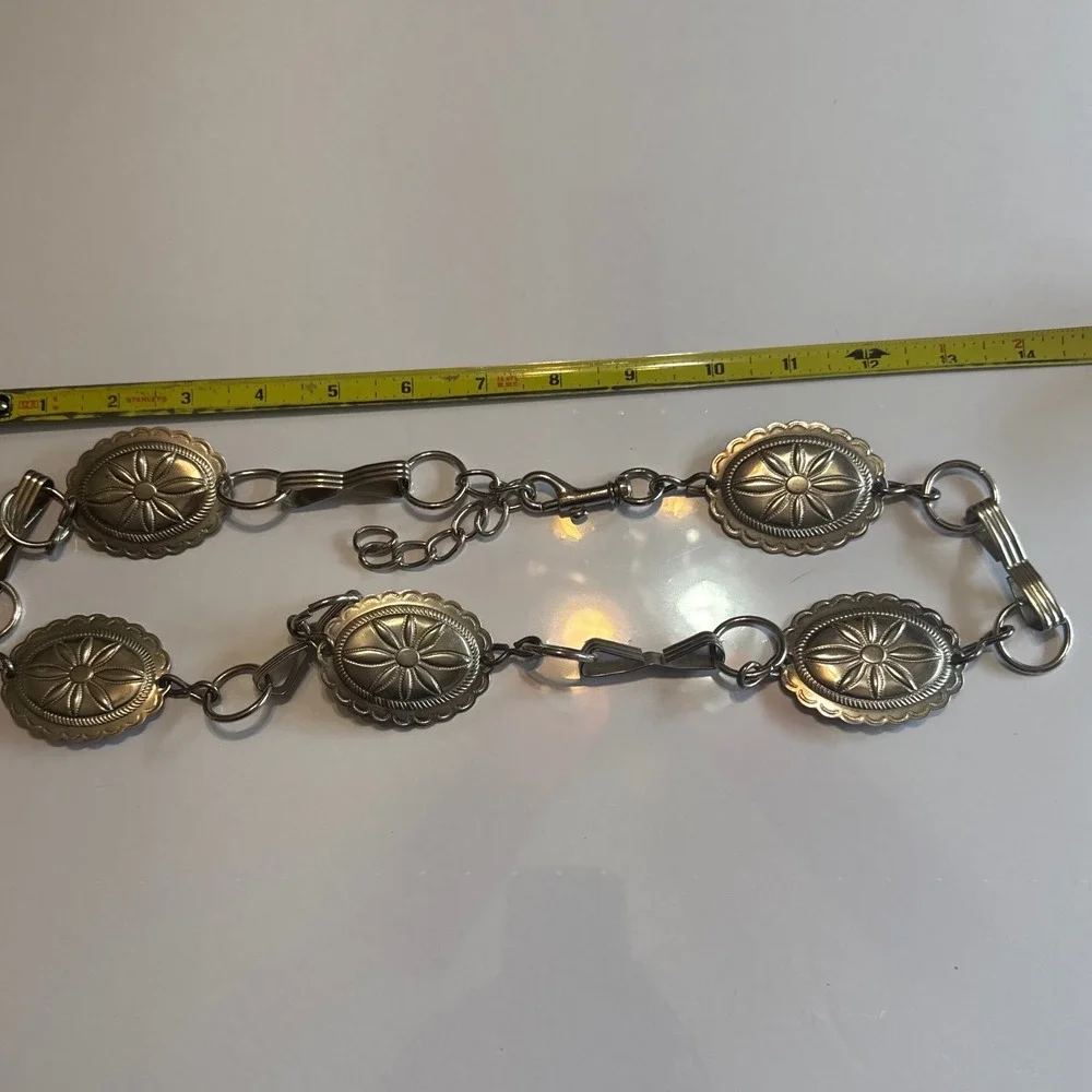 Concho Chain Belt Womens OS Silver Excellent Western Boho Sunburst